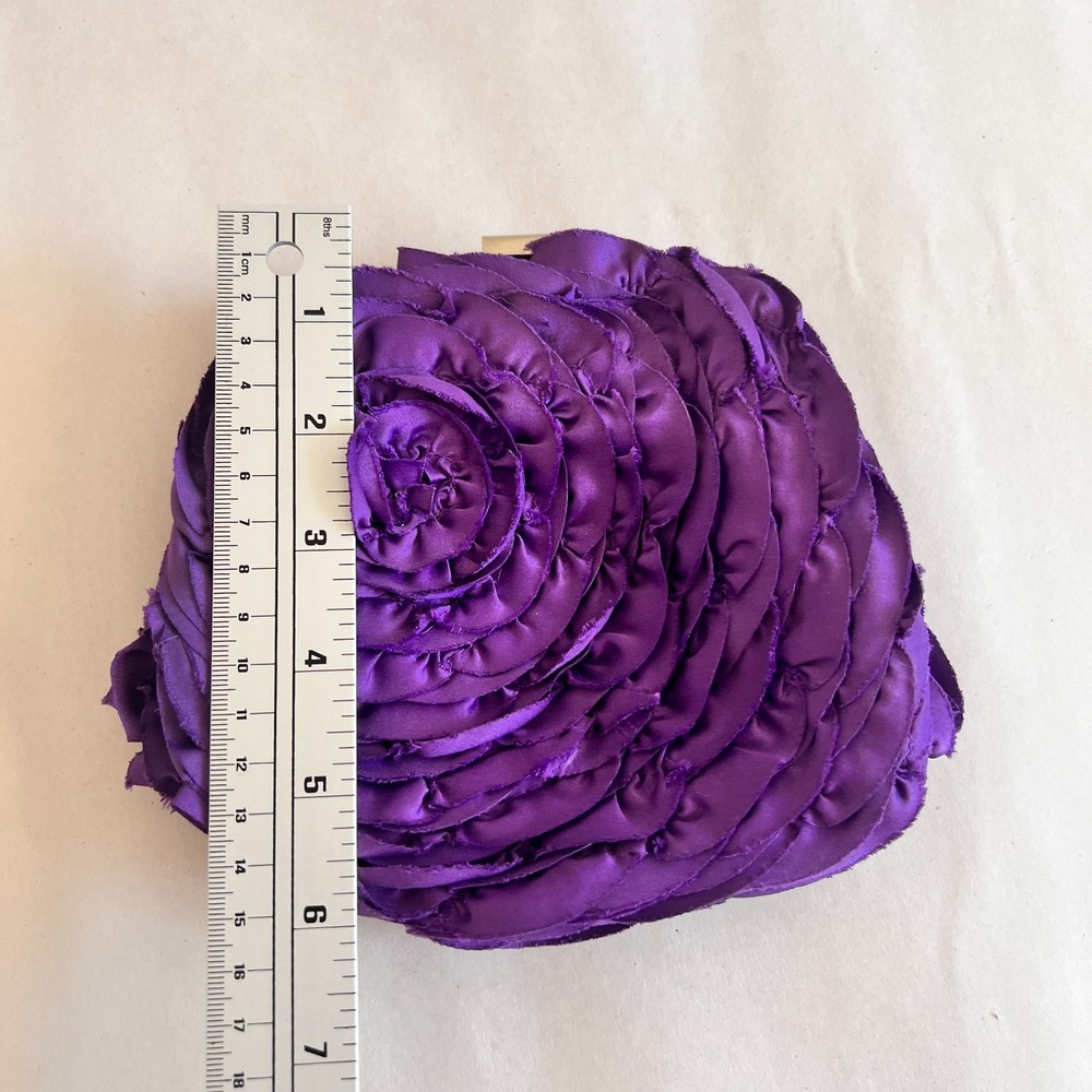 WHBM Womens Rosette Floral Evening Purse 3D Purple Chain Event Wedding Handbag - Picture 8 of 12